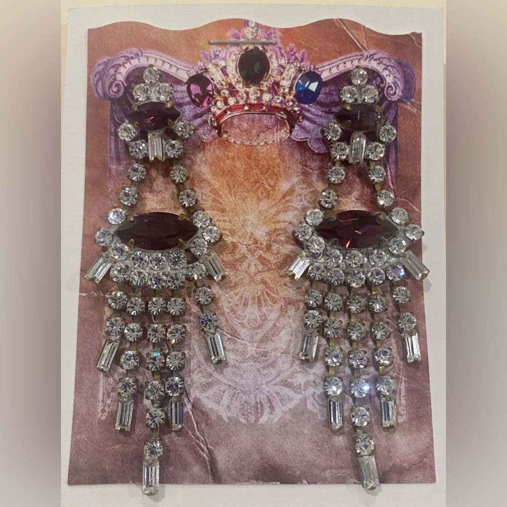Vintage Czech Amethyst Purple Swarovski Rhinestone Earrings